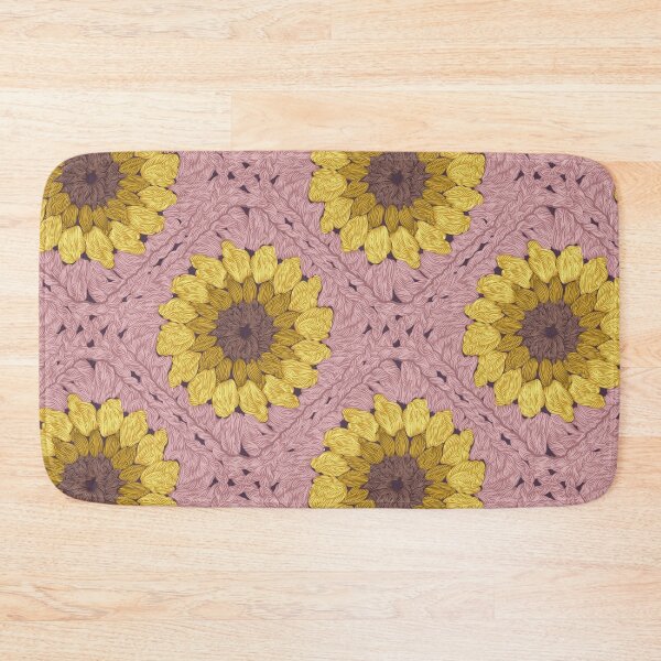 Item preview, Sunflower granny squares // blush pink background yellow and brown crochet flowers designed and sold by SelmaCardoso.