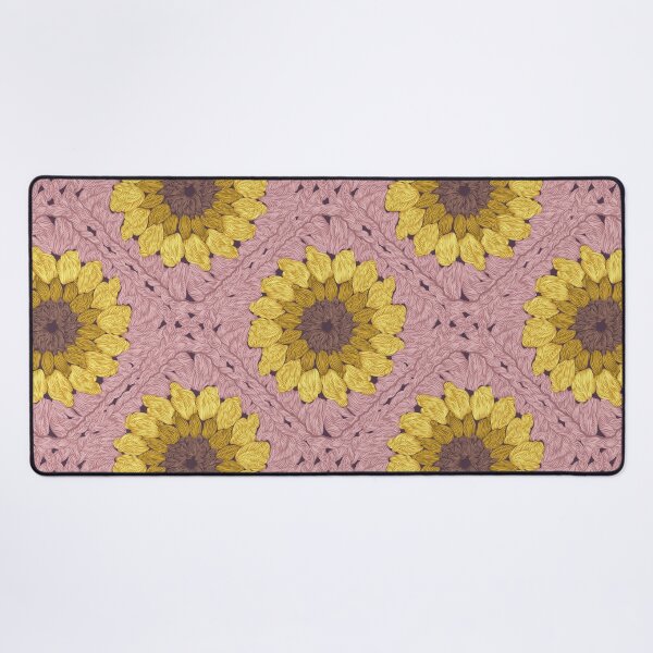 Item preview, Sunflower granny squares // blush pink background yellow and brown crochet flowers designed and sold by SelmaCardoso.