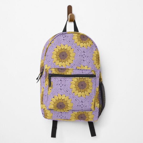 Item preview, Sunflower granny squares // violet background yellow and brown crochet flowers designed and sold by SelmaCardoso.