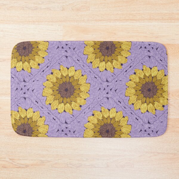 Item preview, Sunflower granny squares // violet background yellow and brown crochet flowers designed and sold by SelmaCardoso.