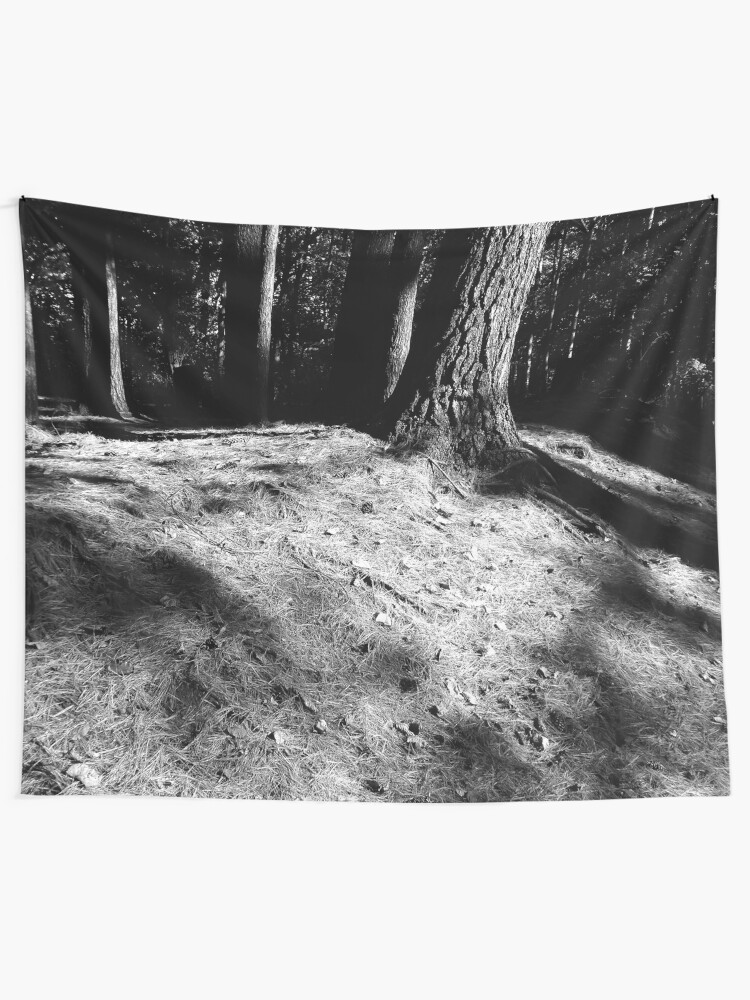 Alternate view of Black And White Pine Needles Tapestry