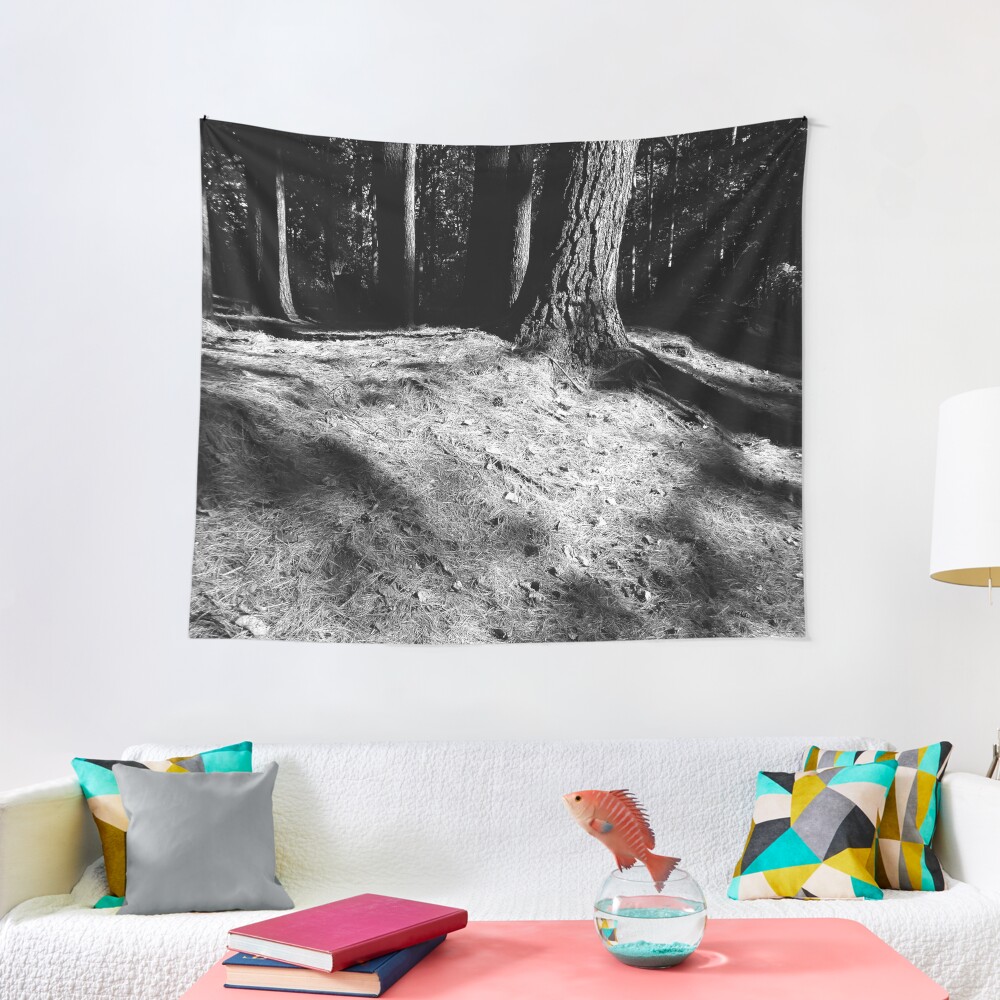 Black And White Pine Needles Tapestry