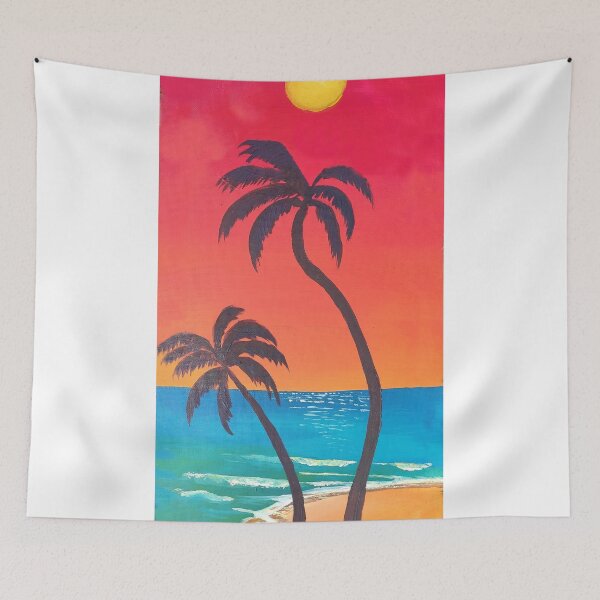 Artikelvorschau, Strandleben mit Palmen, Wellen und Sonnenuntergang entworfen und verkauft von artshop77.