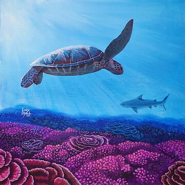 Artwork thumbnail, Sea Turtle Coral Reef Shark by lucyluart