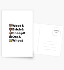 Wood & Brick & Sheep & Ore & Wheat Settlers of Catan Ampersand Design Postcards