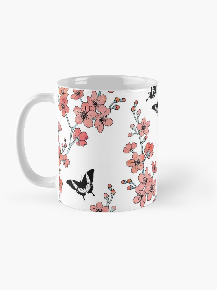 Alternate view of Sakura butterflies in peach pink watercolor Mug