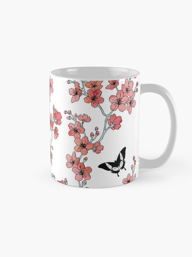 Alternate view of Sakura butterflies in peach pink watercolor Mug