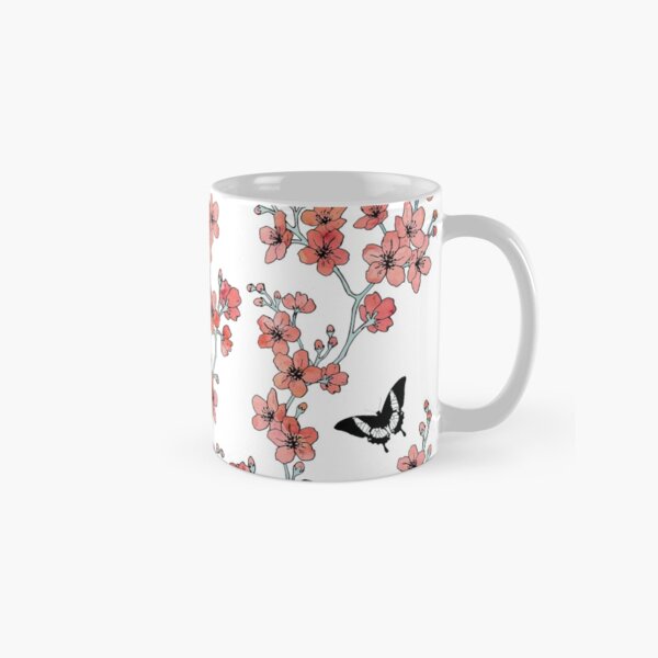 Sakura butterflies in peach pink watercolor Classic Mug