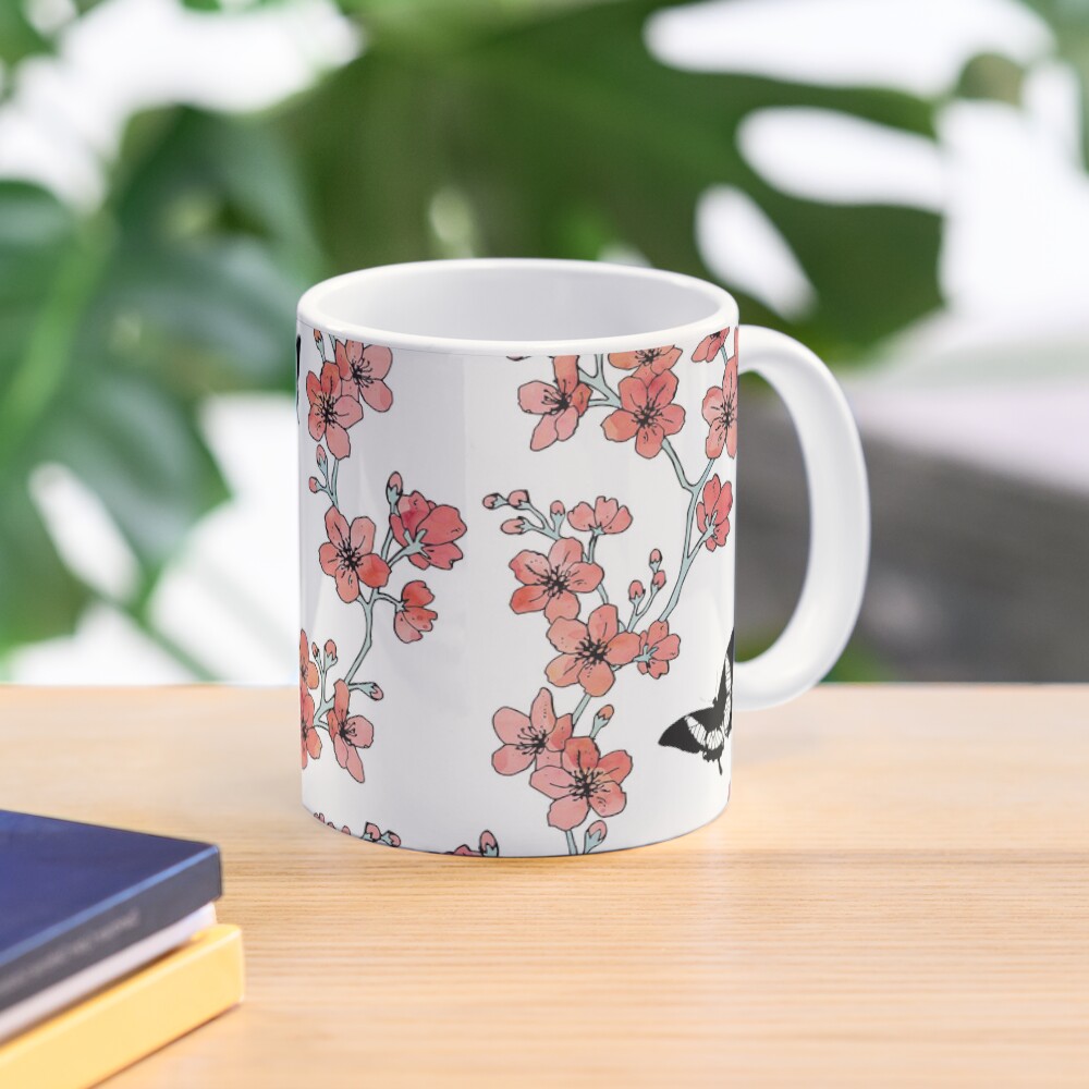 Sakura butterflies in peach pink watercolor Mug