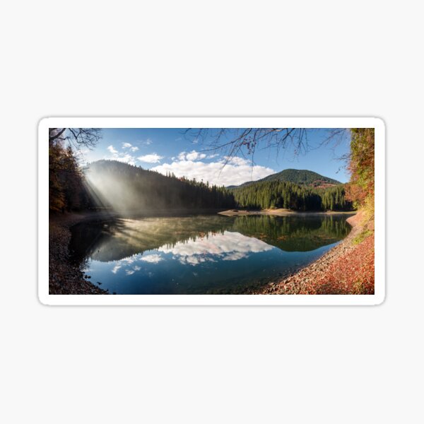 gorgeous foggy morning on the mountain lake Sticker
