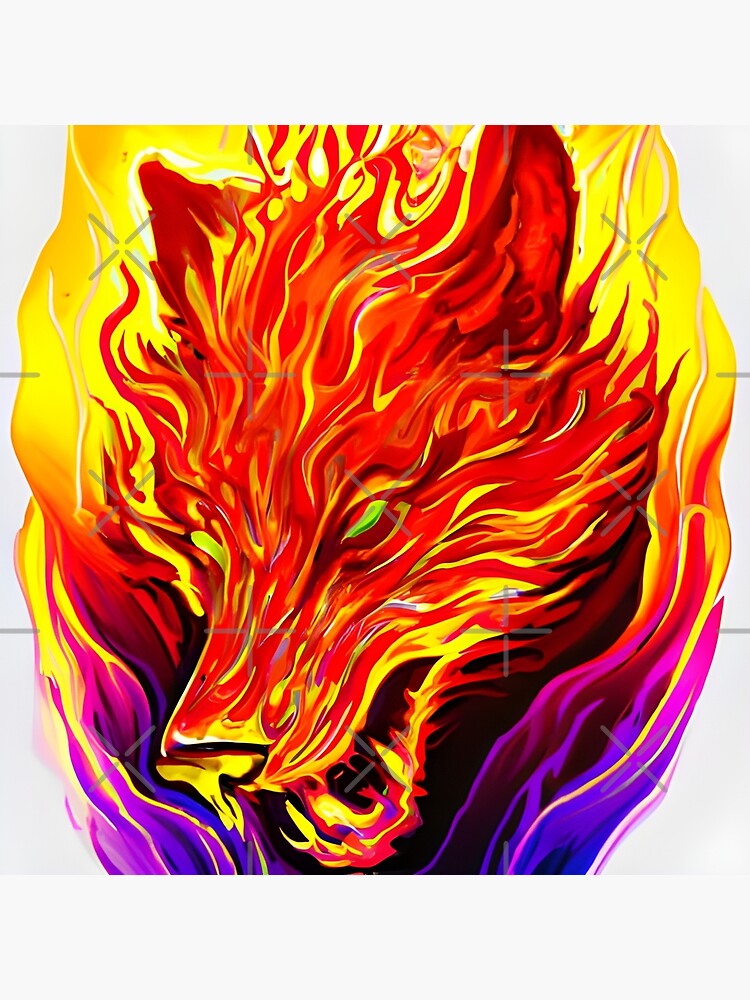 Ai Generated Art Fire Wolf Colourful Ink Drawing 15 Poster For Sale