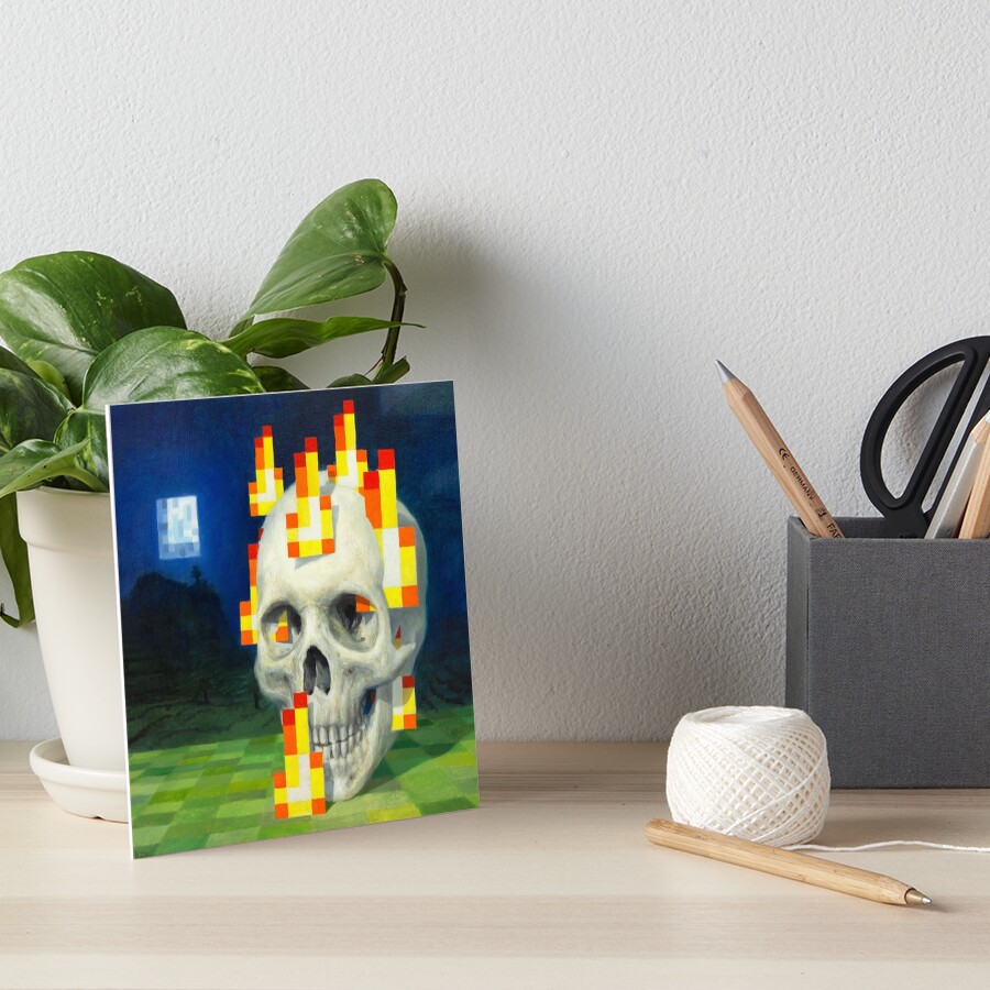 "Original Minecraft painting Burning Skull / Skull on Fire by