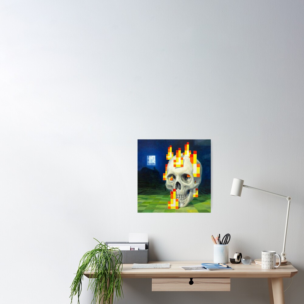 minecraft burning skull poster