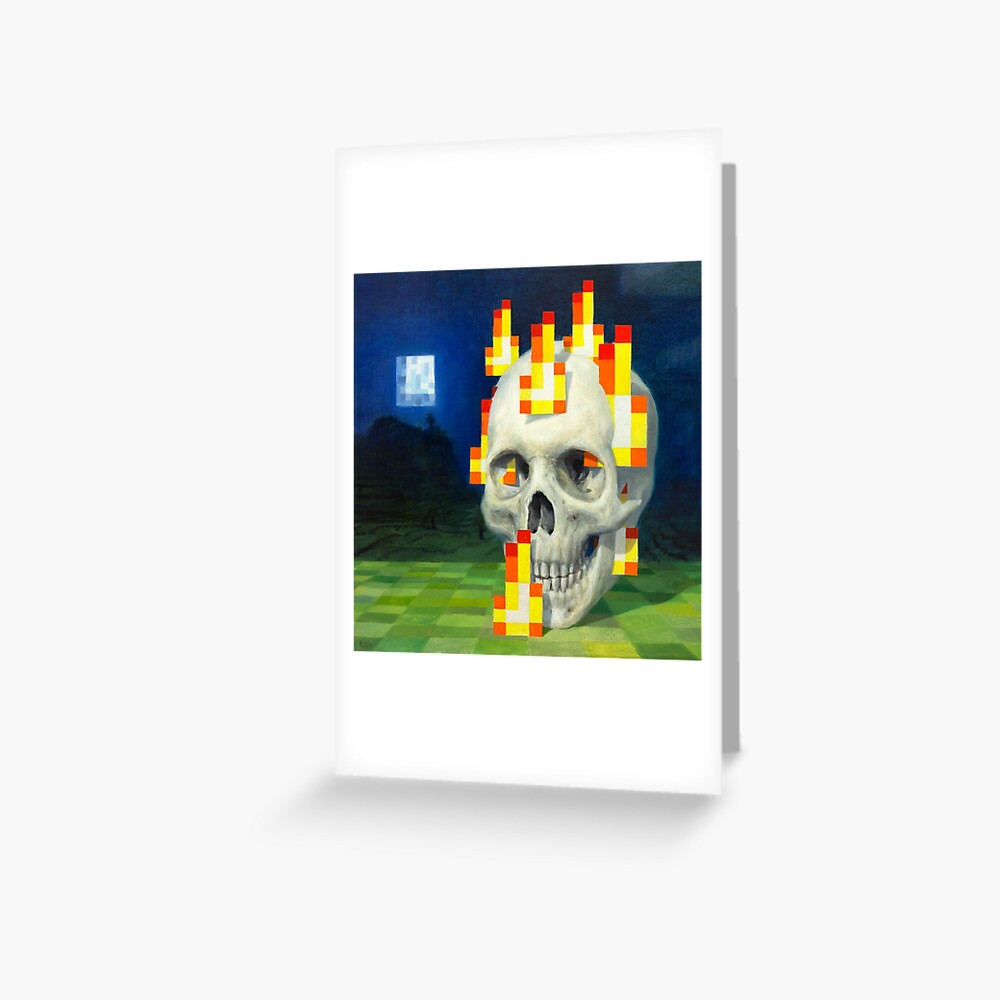 "Original Minecraft painting Burning Skull / Skull on Fire by