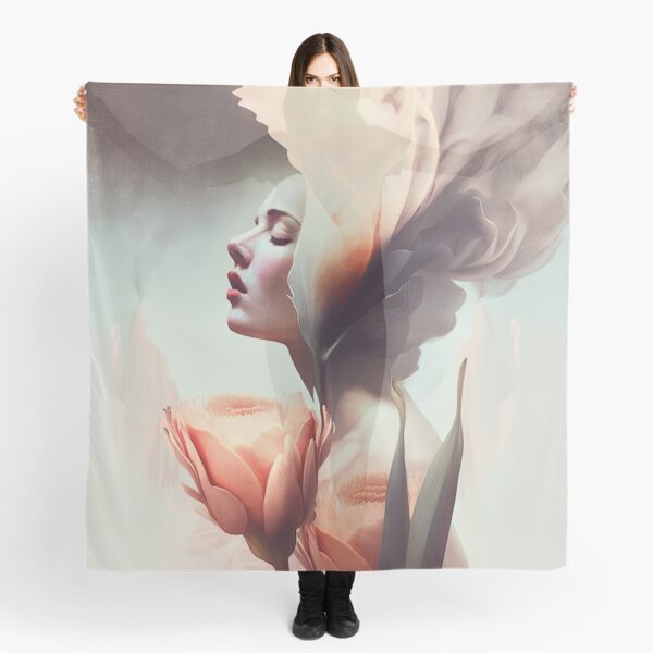 Woman portrait double exposure flower modern art beige orange Scarf