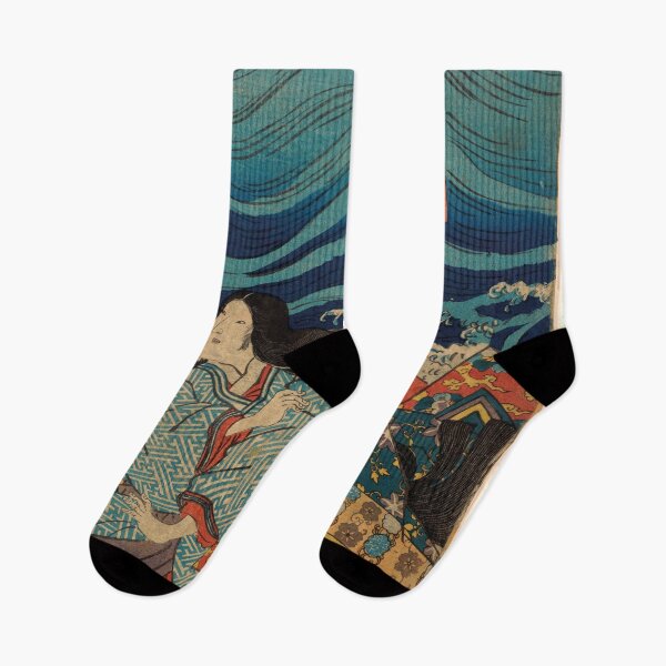Item preview, Wave Print Utagawa Kunisada Japanese Edo period Woodblock print ink and color on paper japanese art woodblock stamp print vintage antique art oriental decoration designed and sold by Novel-ty.