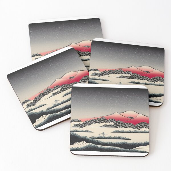 Item preview, Retro Japanese Landscape with Red Mountains designed and sold by Alex-JuJu.