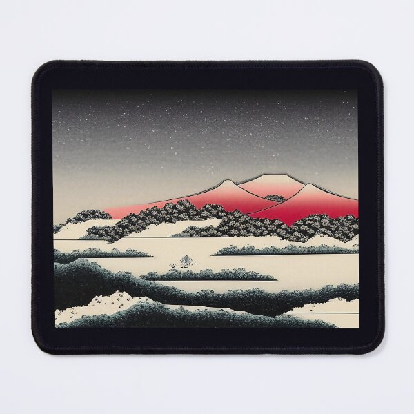 Item preview, Retro Japanese Landscape with Red Mountains designed and sold by Alex-JuJu.