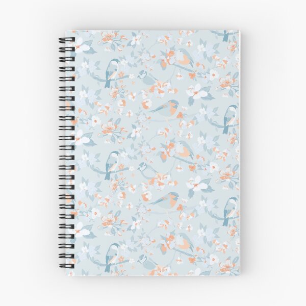 Item preview, Blossom and Birds Pale Grey and Coral Pattern designed and sold by LThomasDesigns.