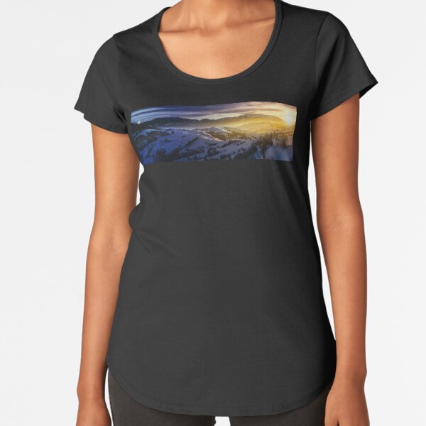 day and night panorama of winter countryside Premium Scoop T-Shirt