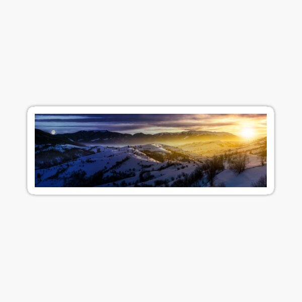 day and night panorama of winter countryside Sticker