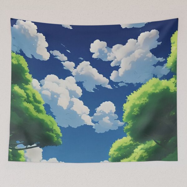 Item preview, Royal blue sky with stylized white clouds  designed and sold by BubbleCrumbs.