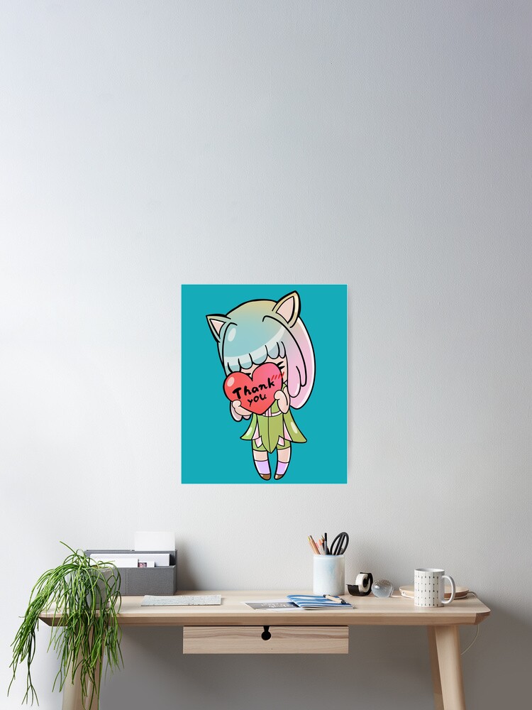 Thank you : Kawaii Cat Ears Anime Girl Fancy Dress Cute. Suitable for those who like cute things and gifts for those who like cuteness and warm hearts. Poster