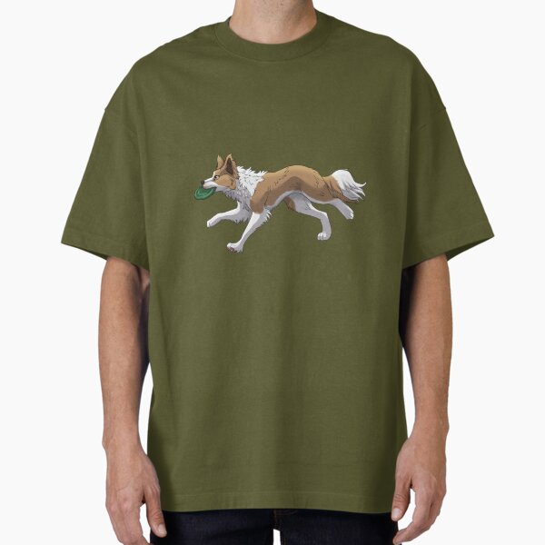 Vista previa del artículo con la obra «Border Collie dorado corriendo con frisbee», diseñado y vendido por Bamsdrawz.