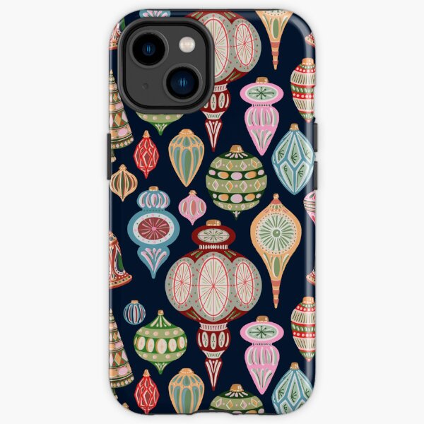 MidCentury Modern Christmas Ornaments on Deep navy iPhone Tough Case