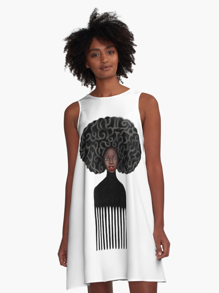 Afro Kamm Schone Schwarze Frau Afro Haar Stolz A Linien Kleid Von Dukito Redbubble