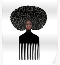 Afro Comb Beautiful Black Woman Afro Hair Pride Poster