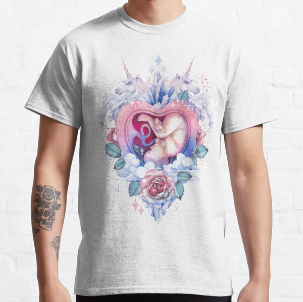 Watercolor embryo inside the womb with fantasy decorations Classic T-Shirt