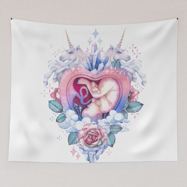 Item preview, Watercolor embryo inside the womb with fantasy decorations designed and sold by Ekaterina Glazkova.