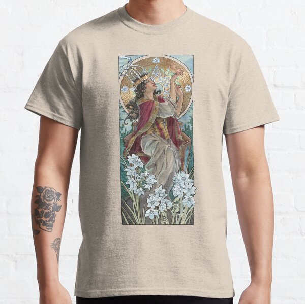 Lady of December with White Narcissus and Saint Lucy Candle Crown Goddess Mucha Inspired Birthstone Series Classic T-Shirt