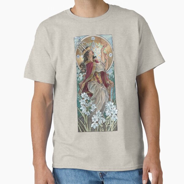 Lady of December with White Narcissus and Saint Lucy Candle Crown Goddess Mucha Inspired Birthstone Series Classic T-Shirt
