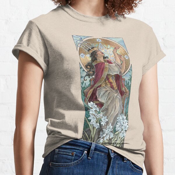 Lady of December with White Narcissus and Saint Lucy Candle Crown Goddess Mucha Inspired Birthstone Series Classic T-Shirt