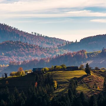 Artwork thumbnail, village on top of a grassy knoll in autumn by mike-pellinni
