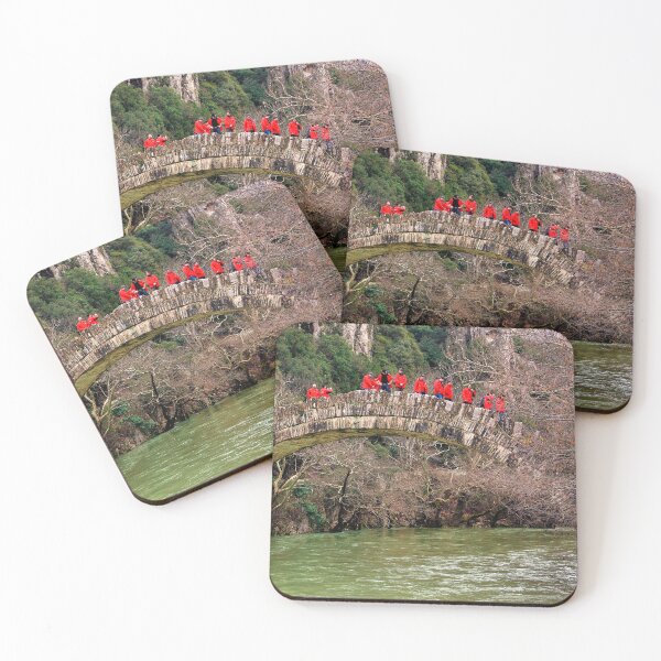Item preview, Red jackets on a stone bridge designed and sold by Hercules Milas.