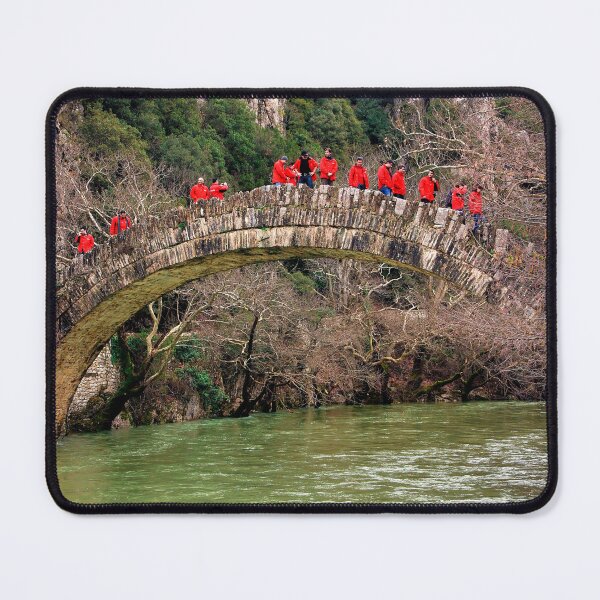 Item preview, Red jackets on a stone bridge designed and sold by Hercules Milas.