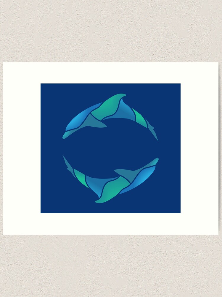 Dolphin Circle Aqua Blue, Two Dolphins, Dark Blue Art Print for Sale by  Teenker