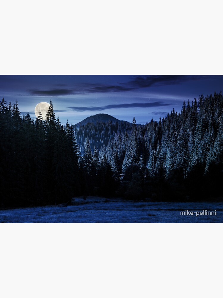 Thumbnail 3 of 3, Sticker, spruce forest in mountains at night designed and sold by mike-pellinni.