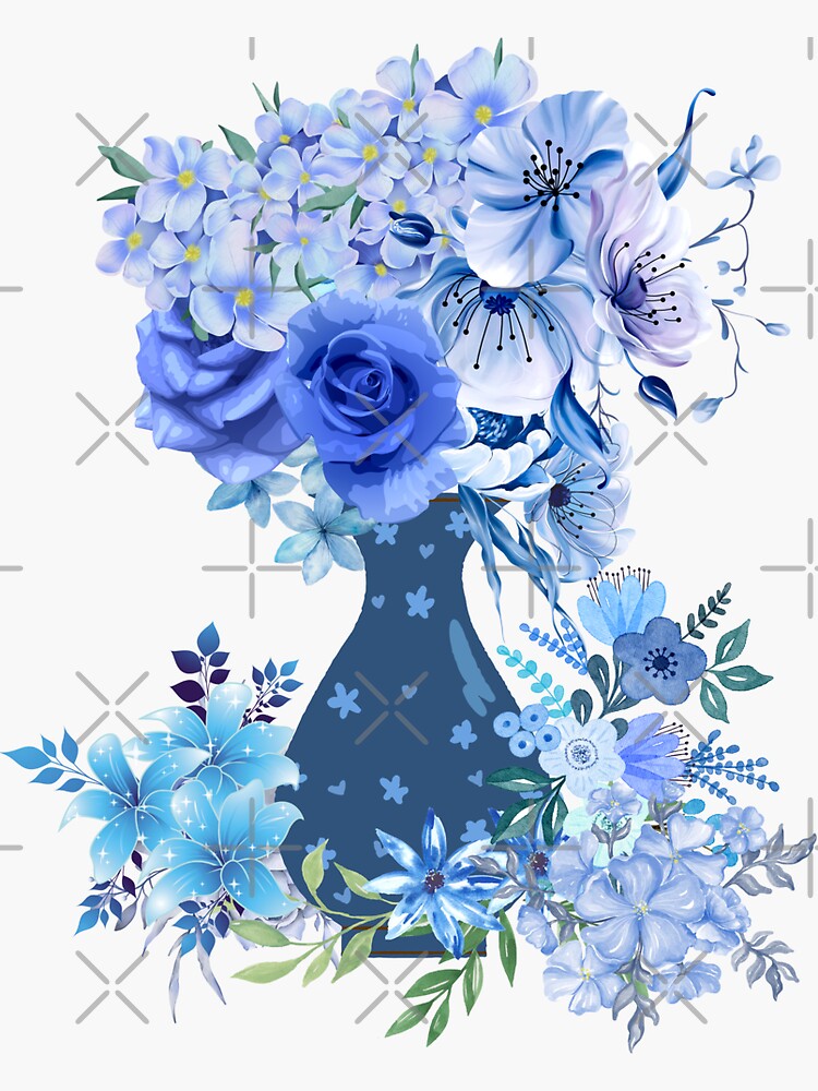 "Blue flower vase Watercolor floral" Sticker for Sale by ayoub37