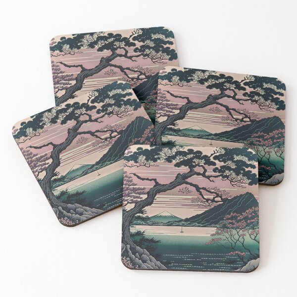 Item preview, Mount Fuji Lake with Trees, Japanese Woodblock Style designed and sold by loraleiffxi.