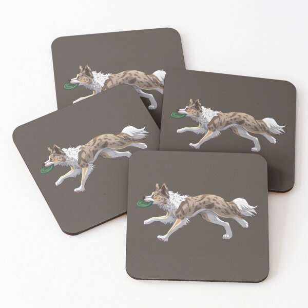 Item preview, Running Tricolor Brown Lilac Merle Border Collie with Frisbee  designed and sold by Bamsdrawz.
