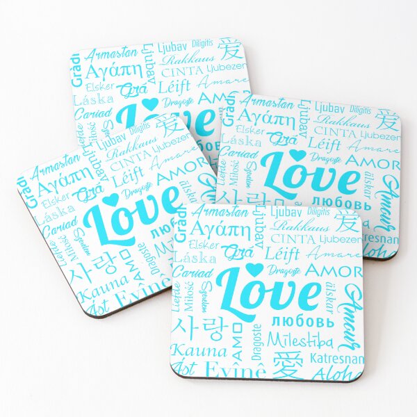 Item preview, Word love in several languages and in blue color designed and sold by TUNARTE.