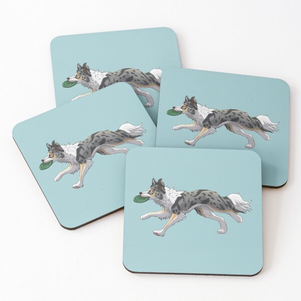 Item preview, Running Tricolor Slate Blue Merle Border Collie with Frisbee  designed and sold by Bamsdrawz.