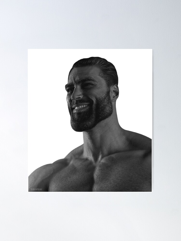 Grayscale image of gigachad meme