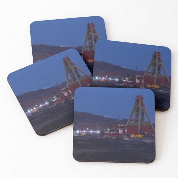 Item preview, Mine in front of the heap of large wood in an evening mood designed and sold by kohlenjunge.
