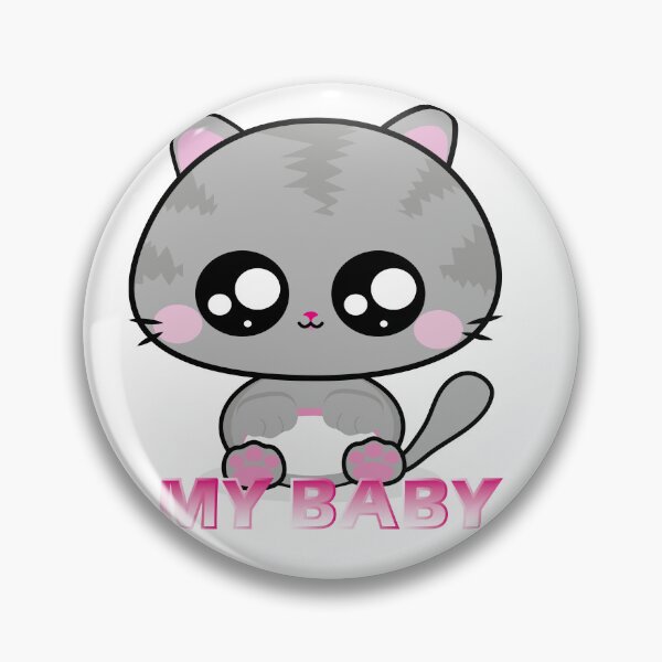 Item preview, Baby Cat, Gatinho preto e branco com bochechas rosadas, com olhos brilhantes sentados com as patinhas para cima esperando por colo. kawaii designed and sold by GirlaineSQ.