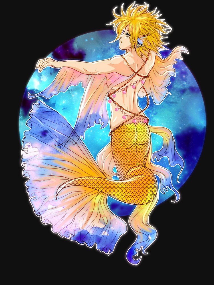 cute anime mermaid girl with turquoise hair - watercolor ai artwork